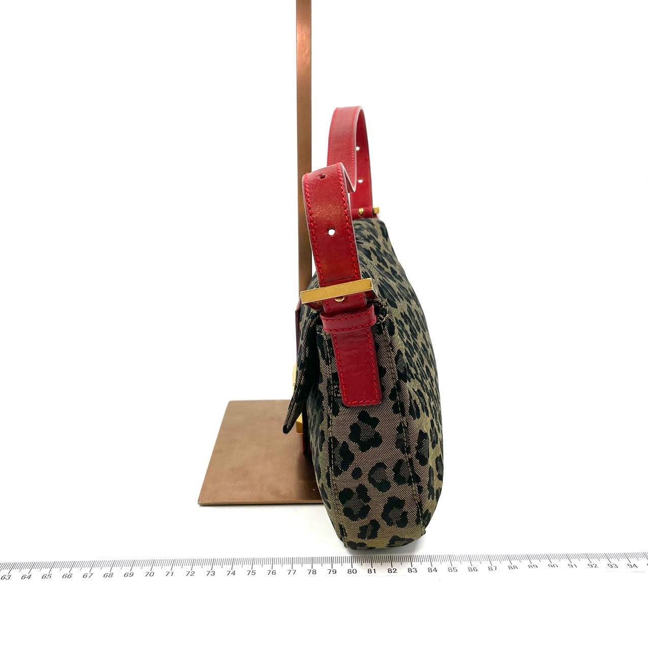Fendi Baguette Denim Leopard Print with Red Leather Rare For Sale 3