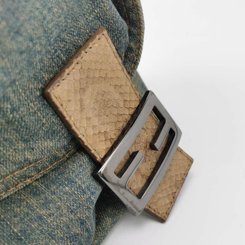 Fendi Baguette Denim Shoulder Bag Snake-skin Strap For Sale 5