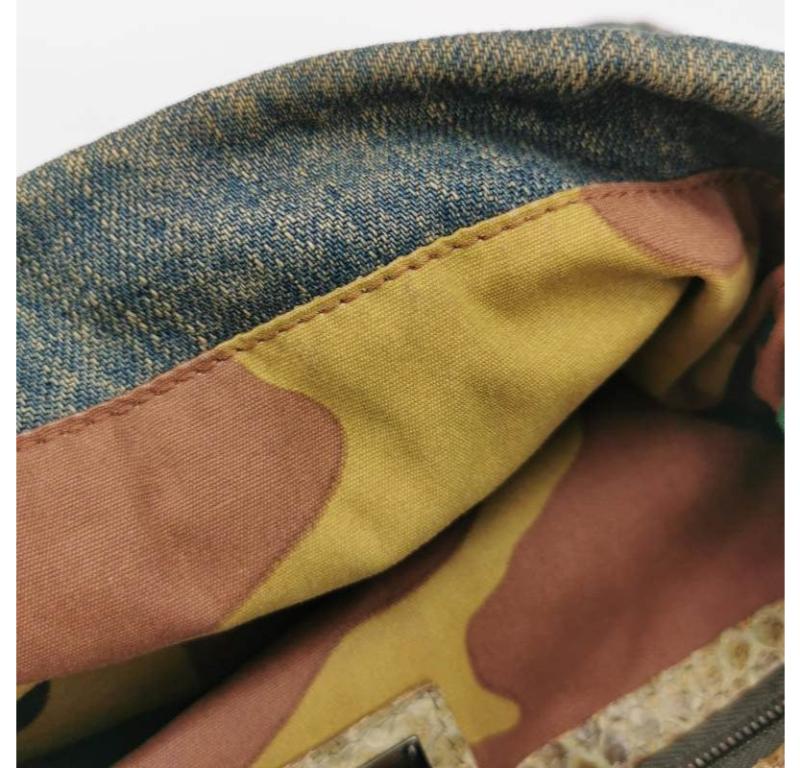 Fendi Baguette Denim Shoulder Bag Snake-skin Strap For Sale 7