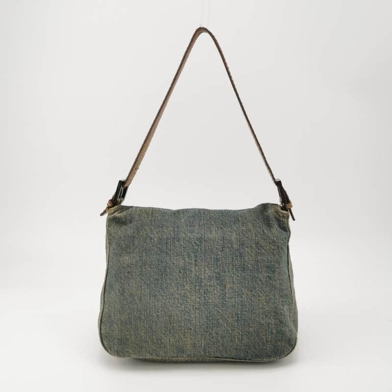Fendi Baguette Denim Shoulder Bag Snake-skin Strap For Sale 2