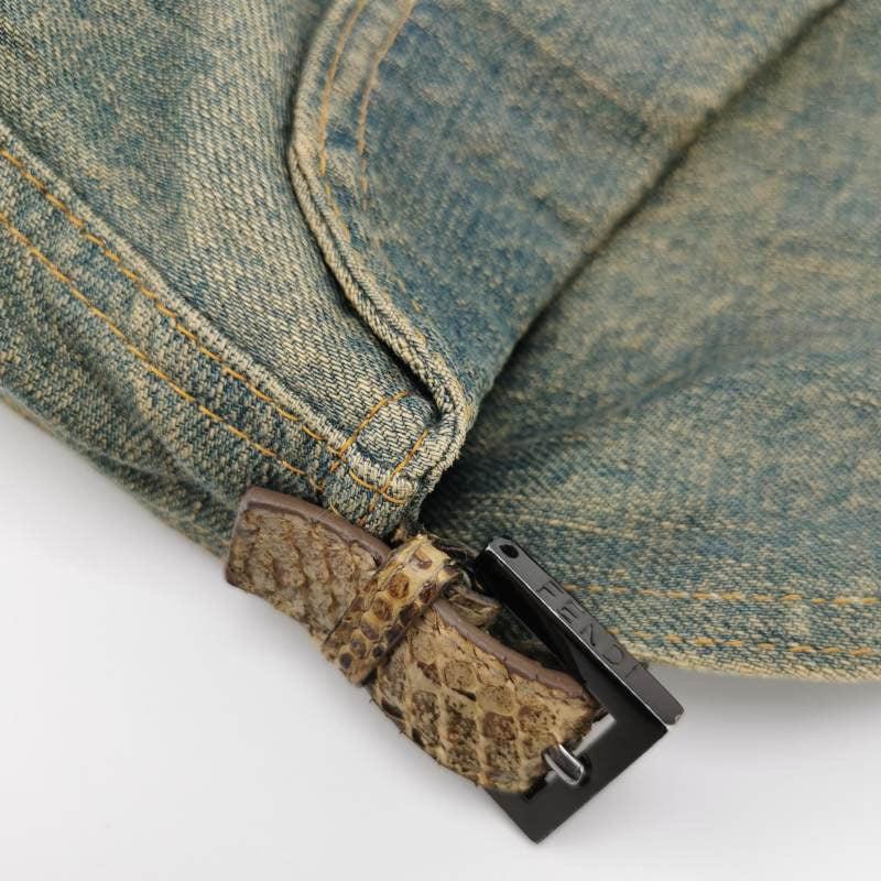 Fendi Baguette Denim Shoulder Bag Snake-skin Strap For Sale 4