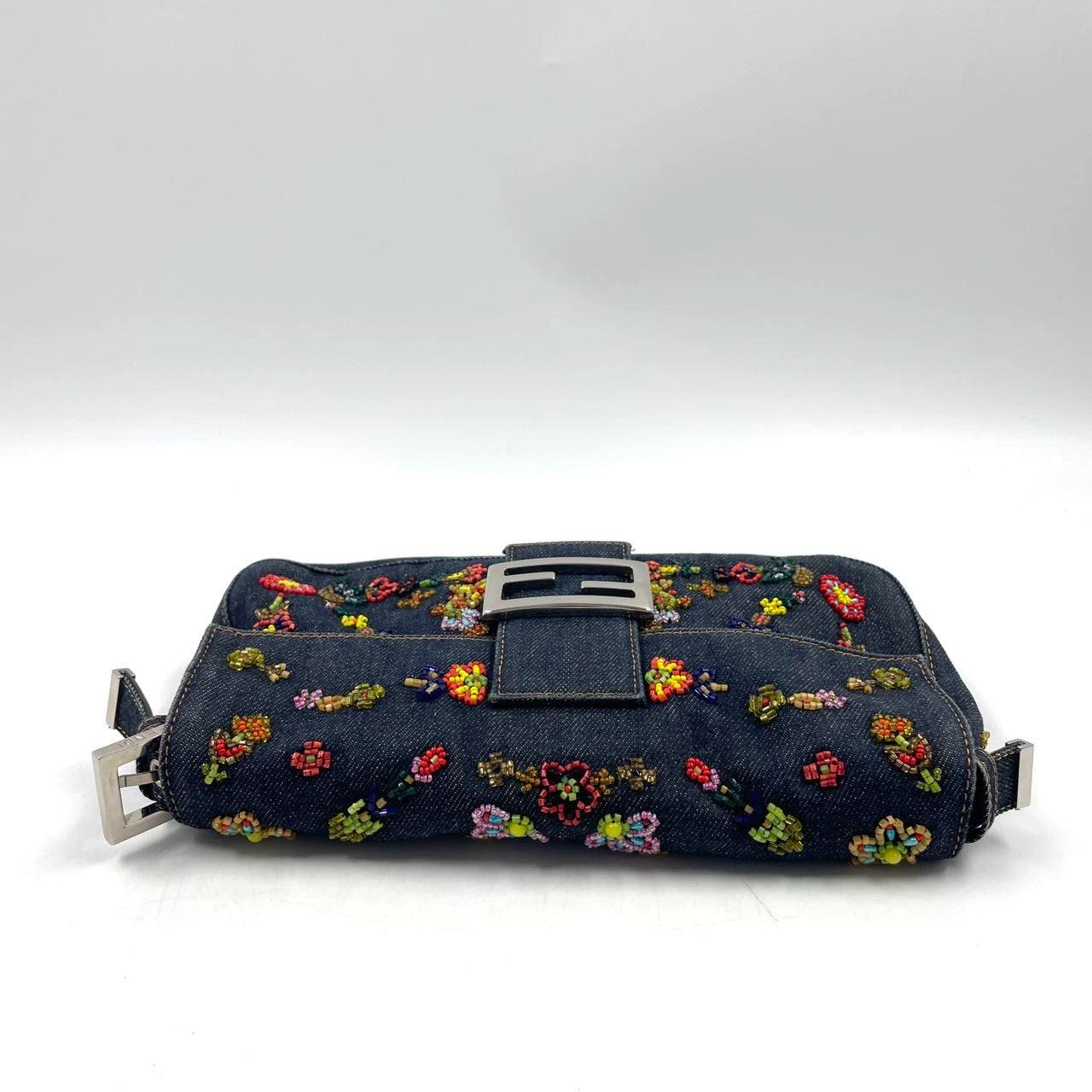 Women's Fendi Baguette Denim with Floral Beads 25 Anniversary Special Collection