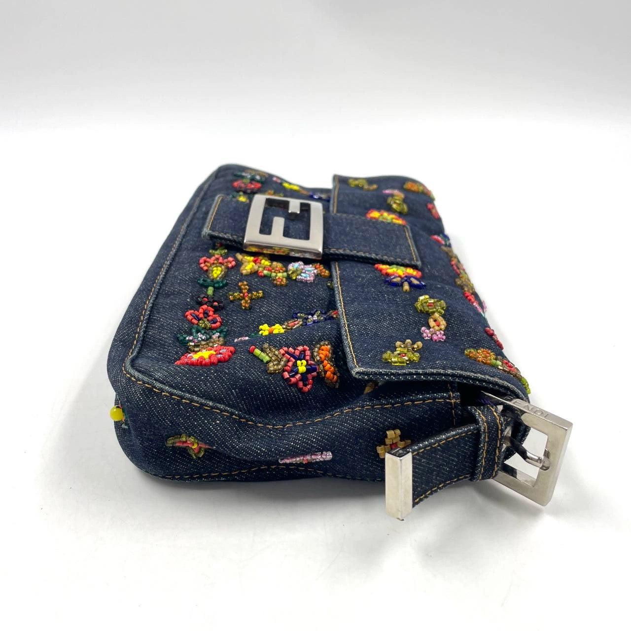 Fendi Baguette Denim with Floral Beads 25 Anniversary Special Collection 1