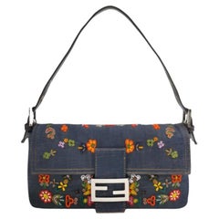 Fendi Baguette Denim with Floral Beads 25 Anniversary Special Collection
