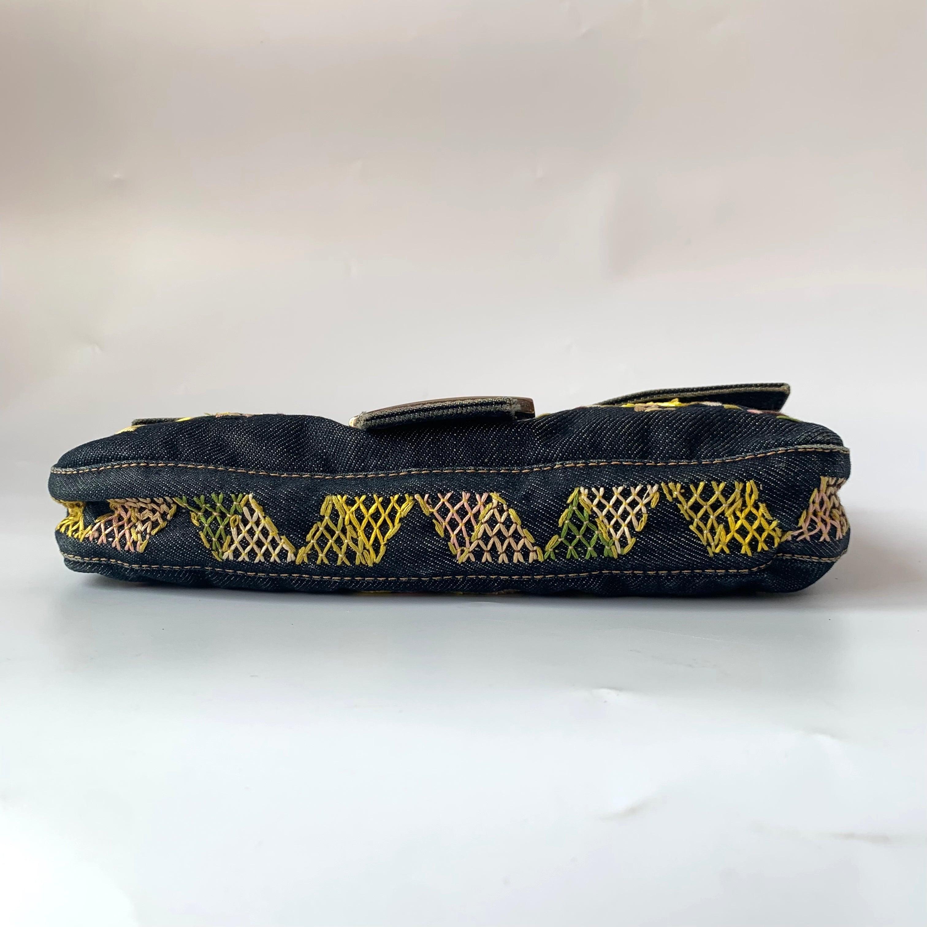 Fendi Baguette Denim with Floral Embroidery 1