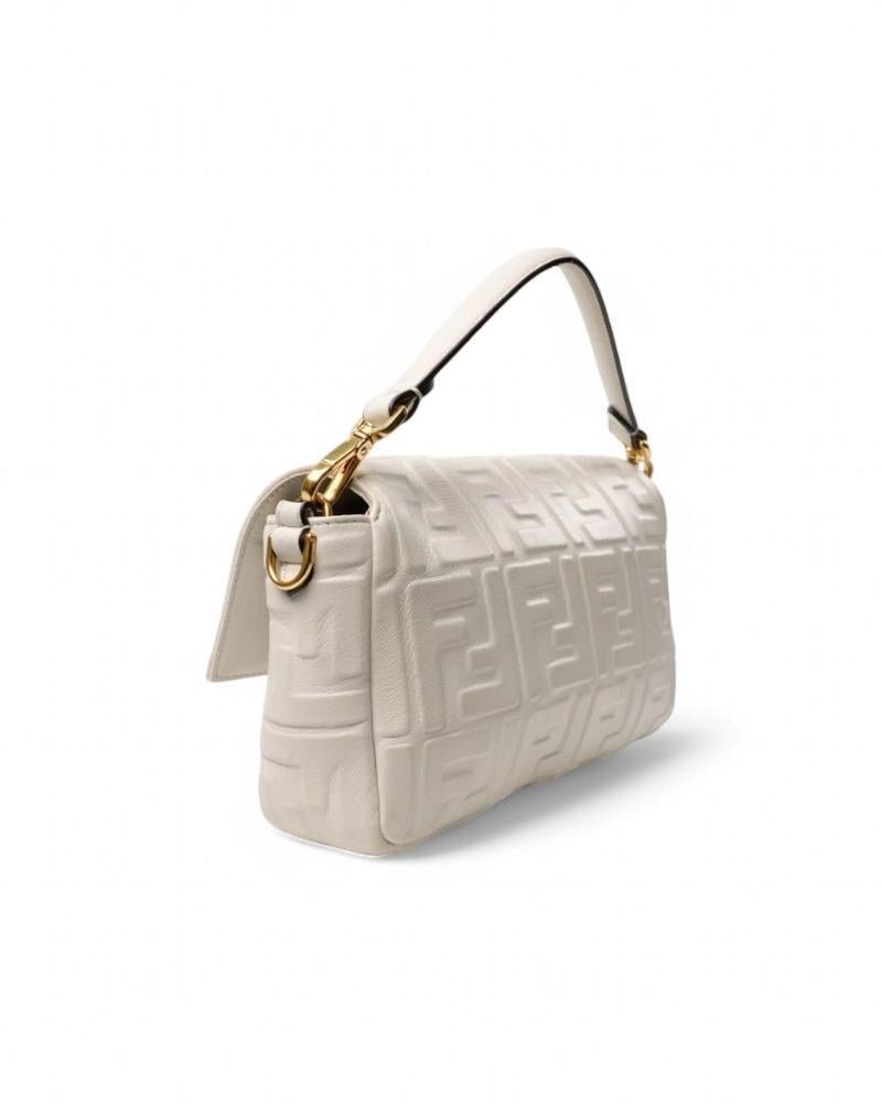 Donna Fendi Baguette Embossed FF Medium Bianco