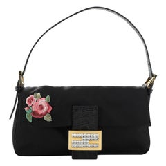 Fendi Baguette Embroidered Satin with Crocodile Embossed Leather and Crystals