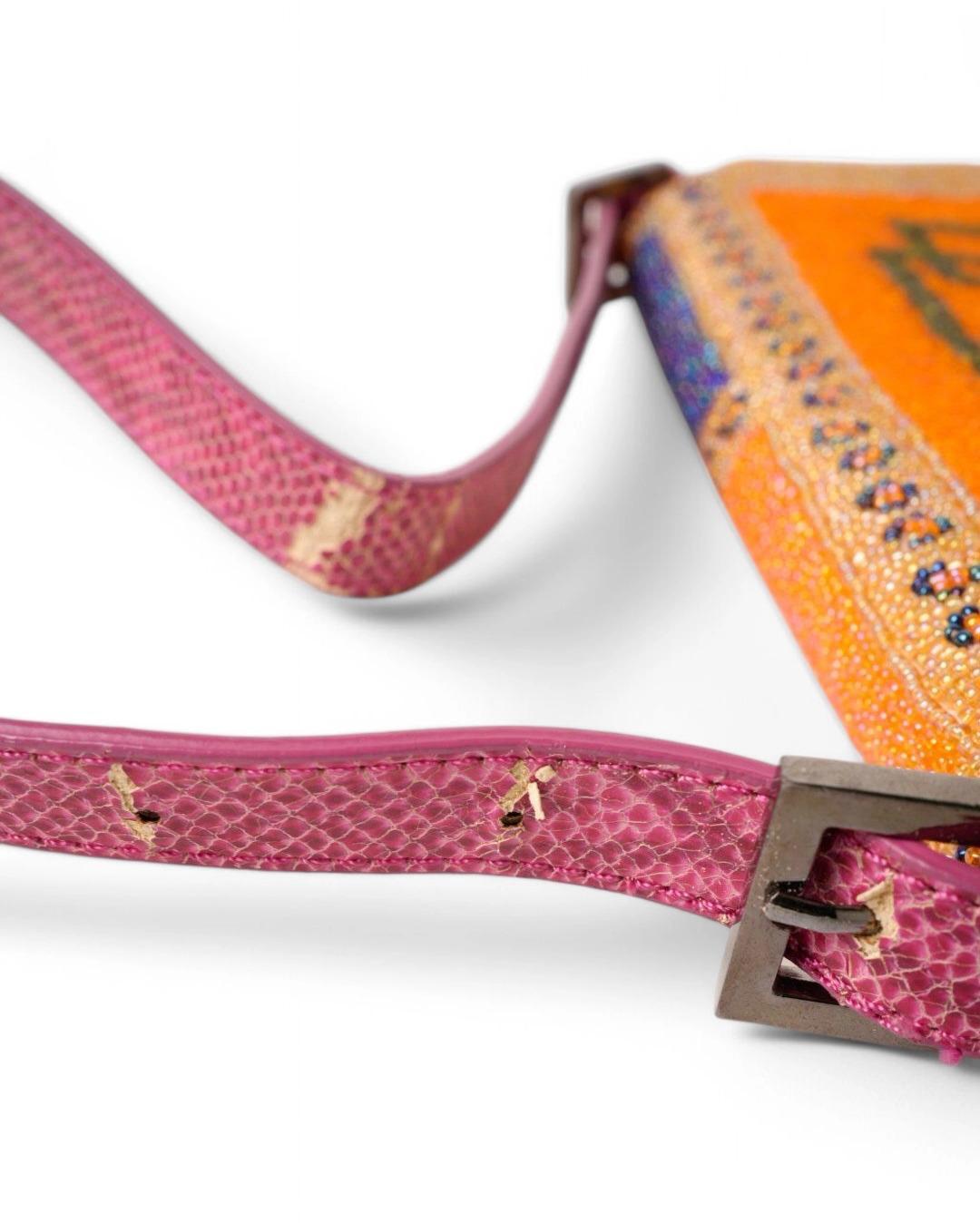 Fendi Ethical Beaded Baguette Pink Lizard For Sale 5