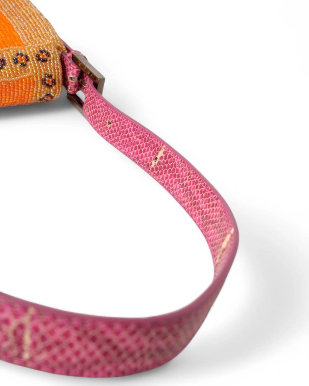 Fendi Ethical Beaded Baguette Pink Lizard For Sale 6