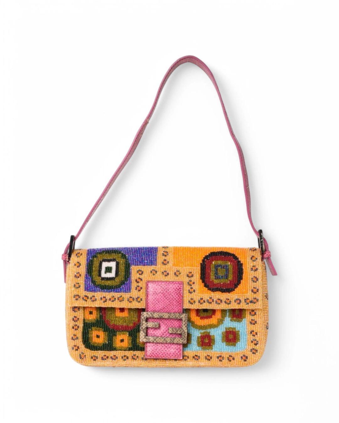 Fendi Ethical Beaded Baguette Pink Lizard For Sale 8