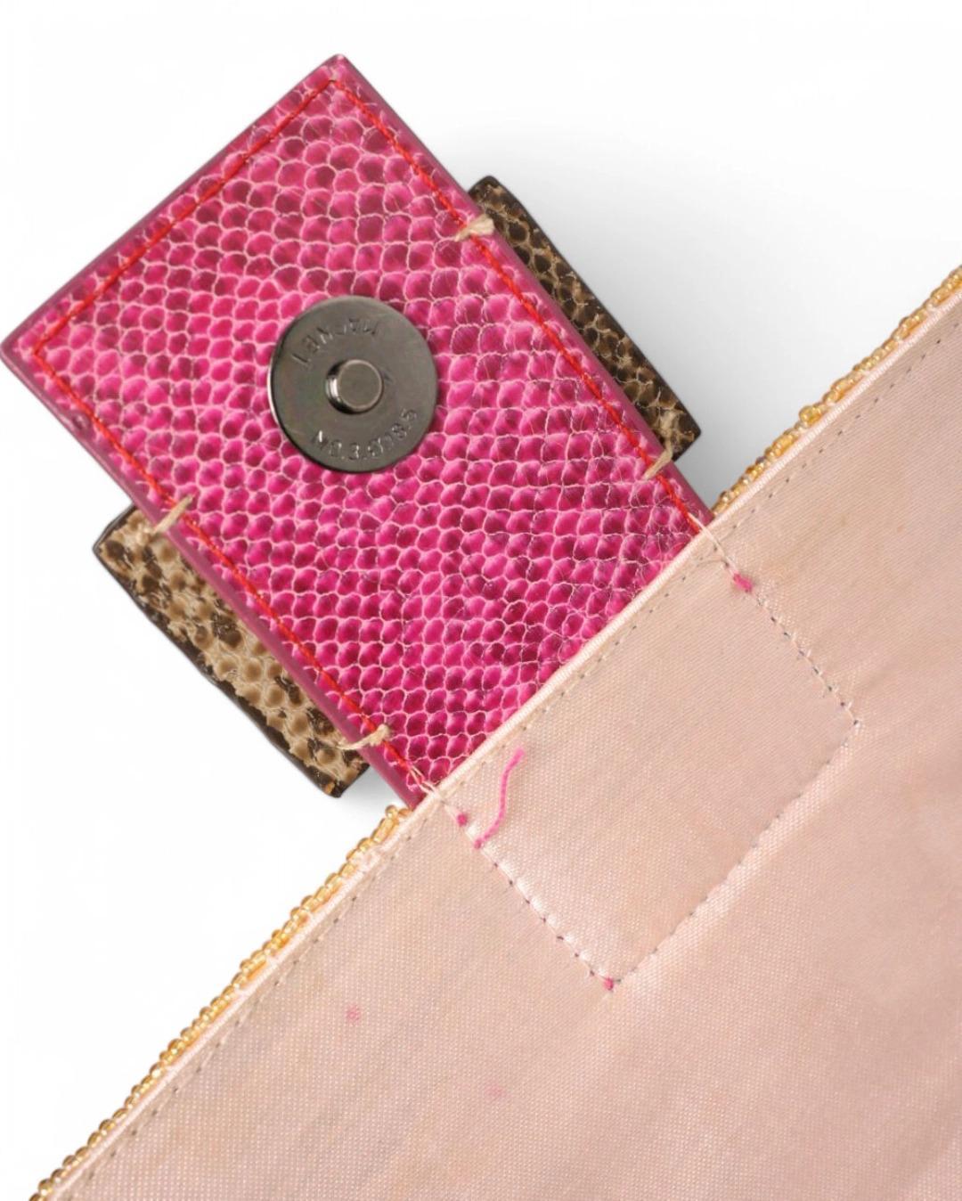 Fendi Ethical Beaded Baguette Pink Lizard For Sale 9
