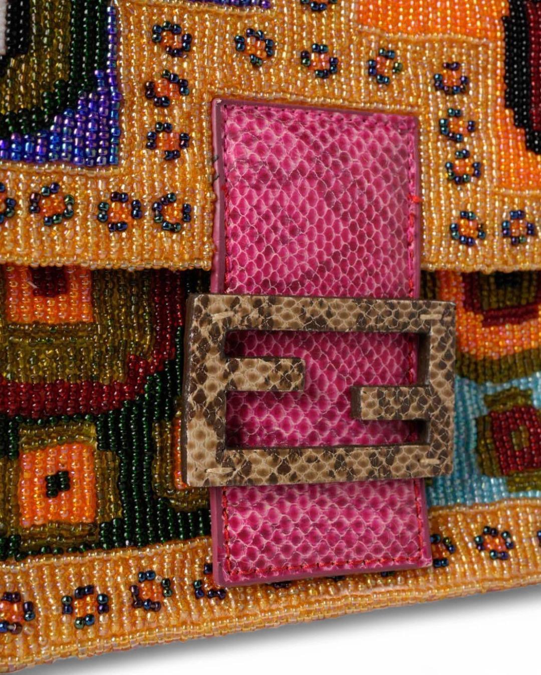 Fendi Ethical Beaded Baguette Pink Lizard For Sale 11