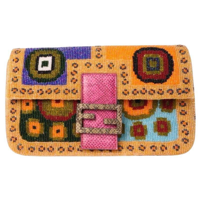 Fendi Ethical Beaded Baguette Pink Lizard For Sale
