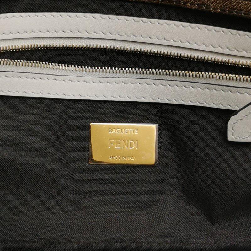 Fendi Baguette Glazed Fabric Vitello Century FF 1974 Baguette Cage Mogano Panna For Sale 5