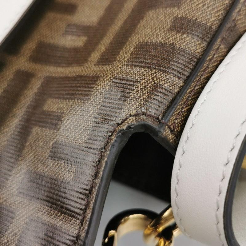 Fendi Baguette Glazed Fabric Vitello Century FF 1974 Baguette Cage Mogano Panna For Sale 7