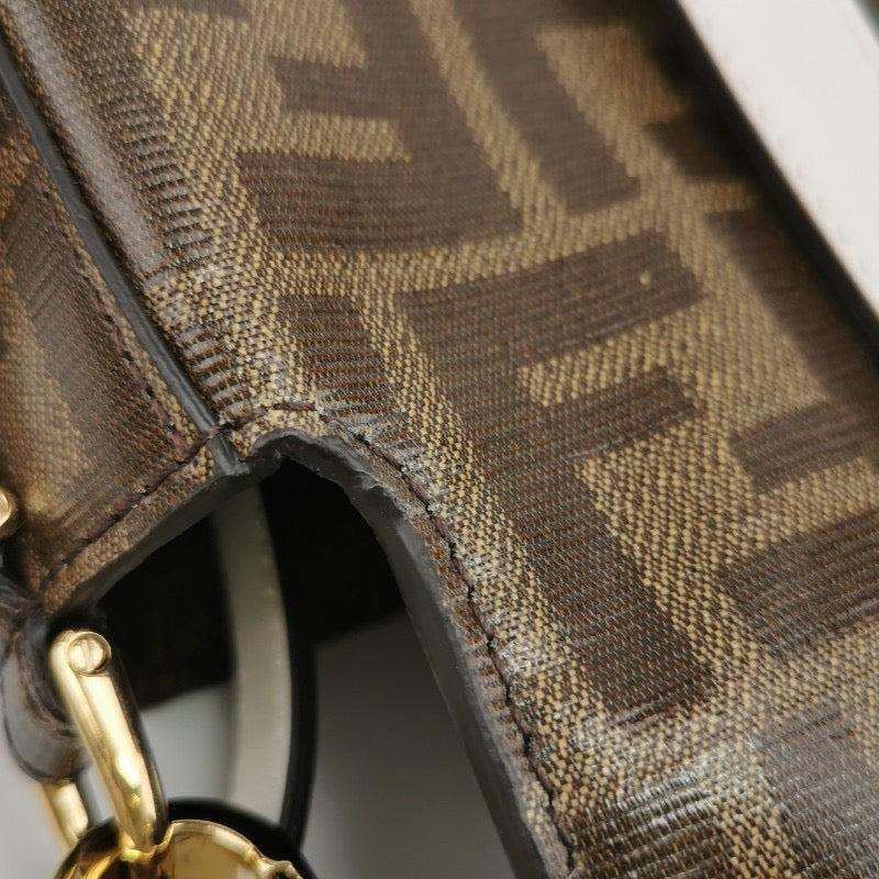 Fendi Baguette Glazed Fabric Vitello Century FF 1974 Baguette Cage Mogano Panna For Sale 8