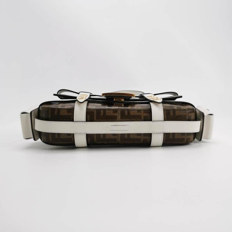 Fendi Baguette Glazed Fabric Vitello Century FF 1974 Baguette Cage Mogano Panna For Sale 1