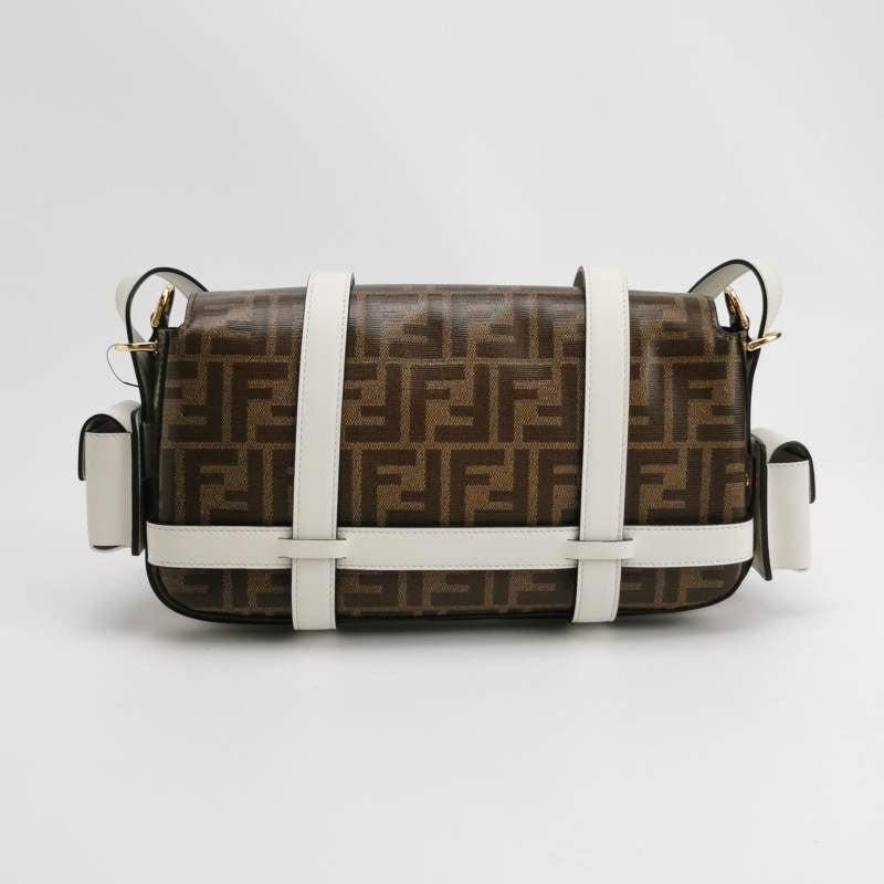 Fendi Baguette Glazed Fabric Vitello Century FF 1974 Baguette Cage Mogano Panna For Sale 2