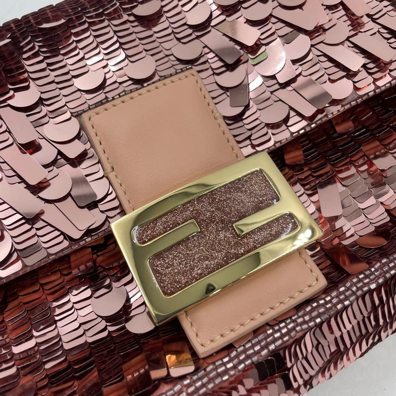 Fendi Baguette Glitter Sequins Paillettes Vitello Grace Sex & the City Baby Pink 8