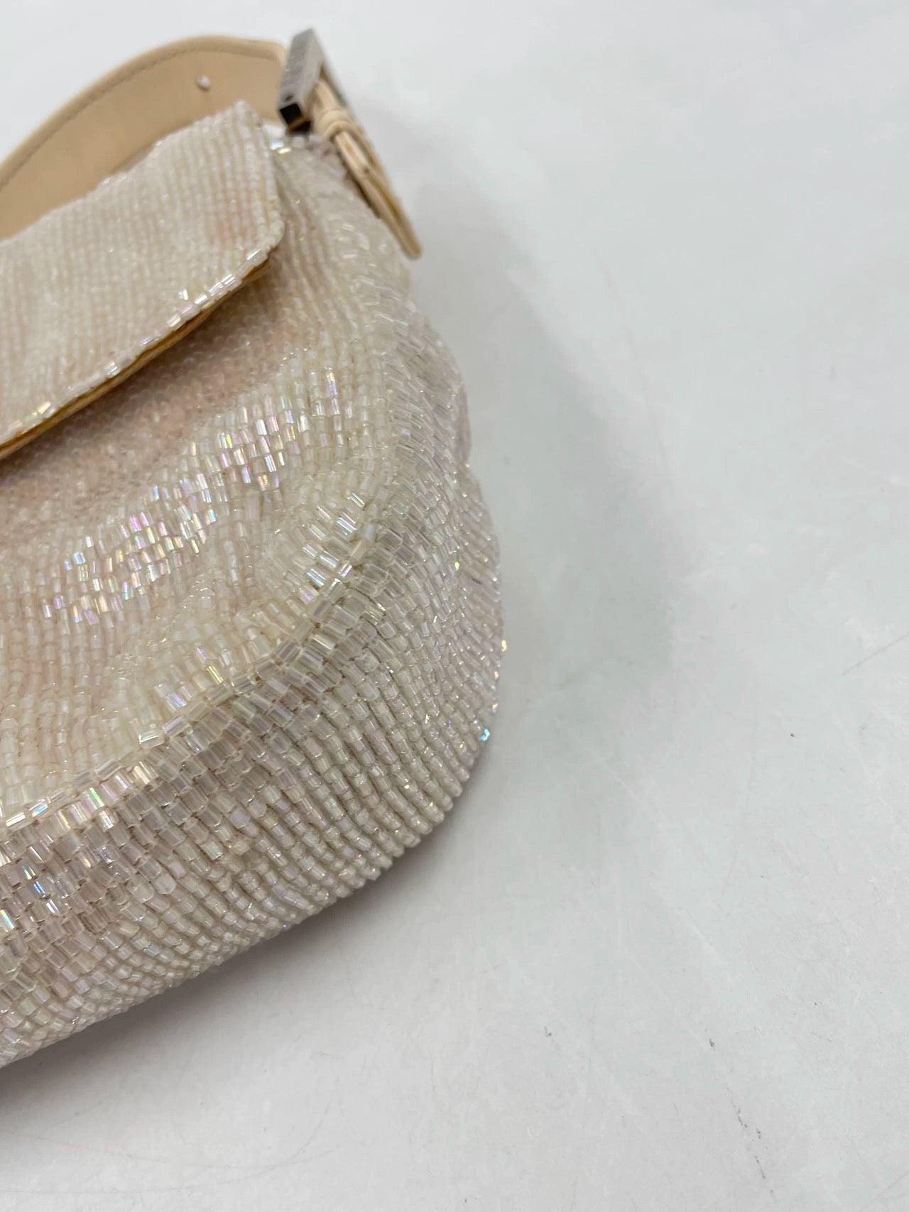 Fendi Baguette Glittering Waterfall Beads Cream Shoulder Bag 7
