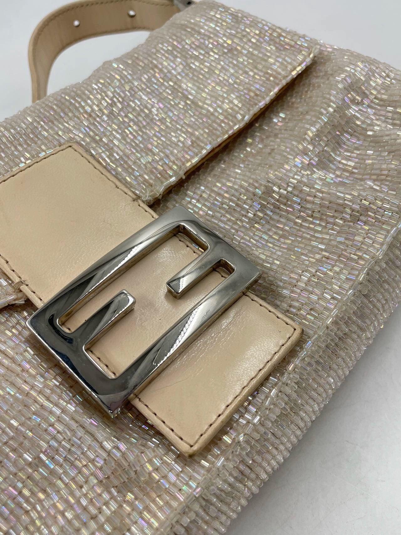 Fendi Baguette Glittering Waterfall Beads Cream Shoulder Bag 8