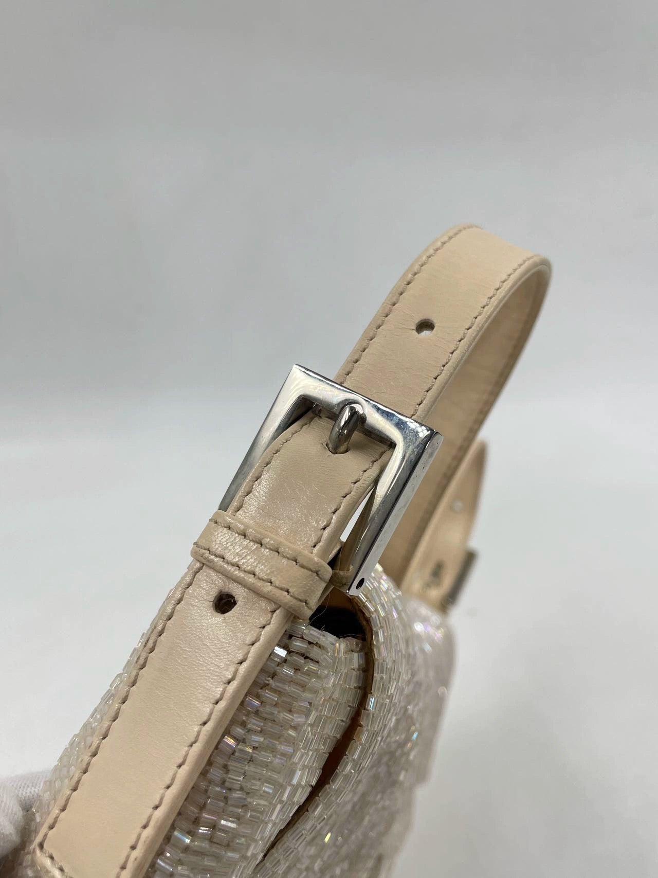 Fendi Baguette Glittering Waterfall Beads Cream Shoulder Bag 9