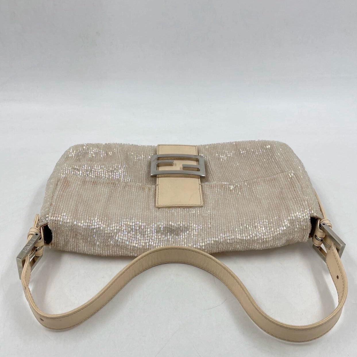 Fendi Baguette Glittering Waterfall Beads Cream Shoulder Bag 1