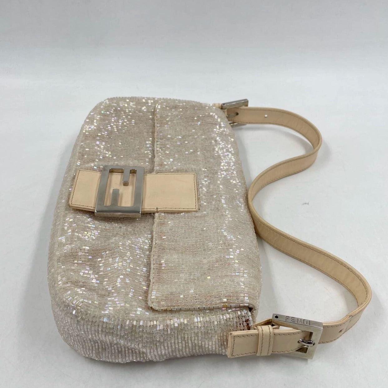 Fendi Baguette Glittering Waterfall Beads Cream Shoulder Bag 2