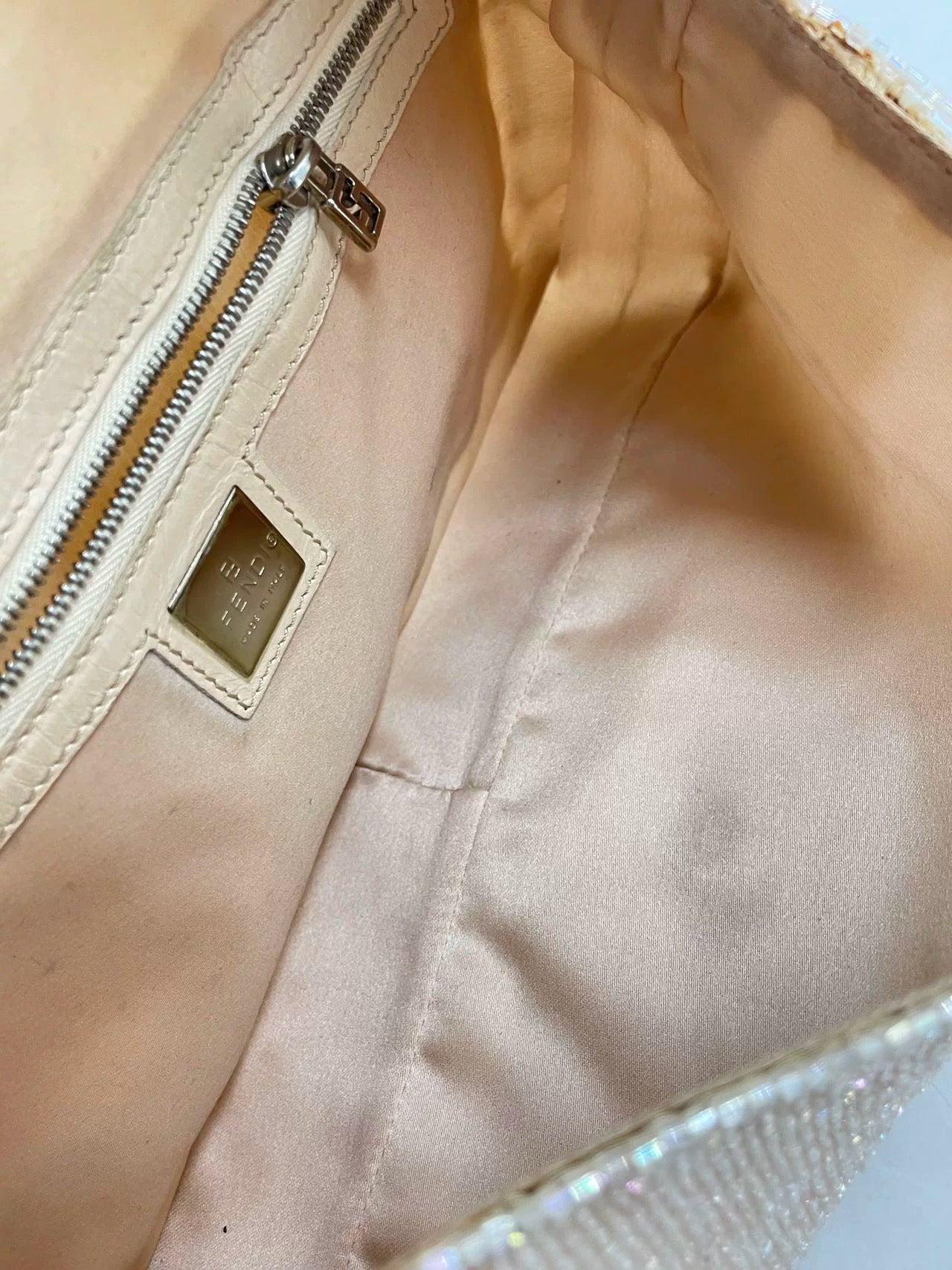 Fendi Baguette Glittering Waterfall Beads Cream Shoulder Bag 3