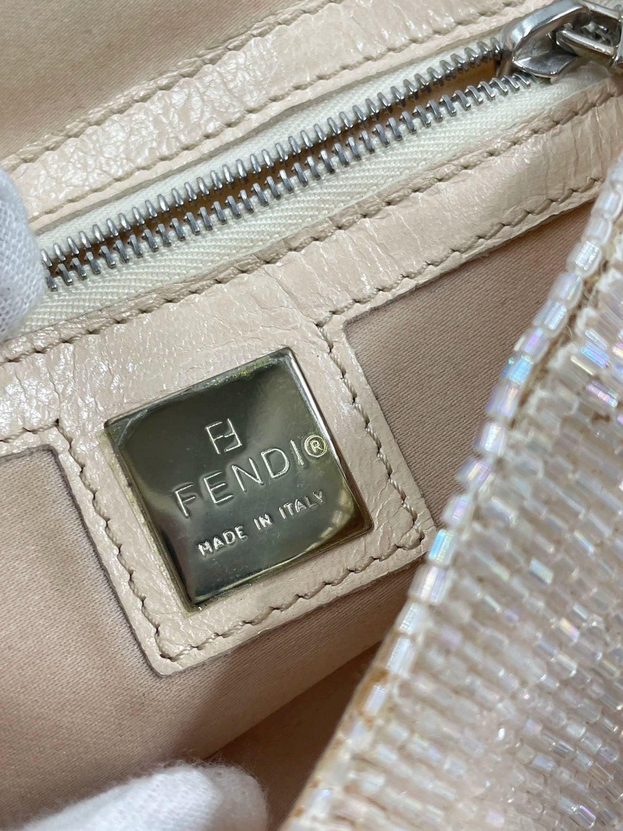 Fendi Baguette Glittering Waterfall Beads Cream Shoulder Bag 4