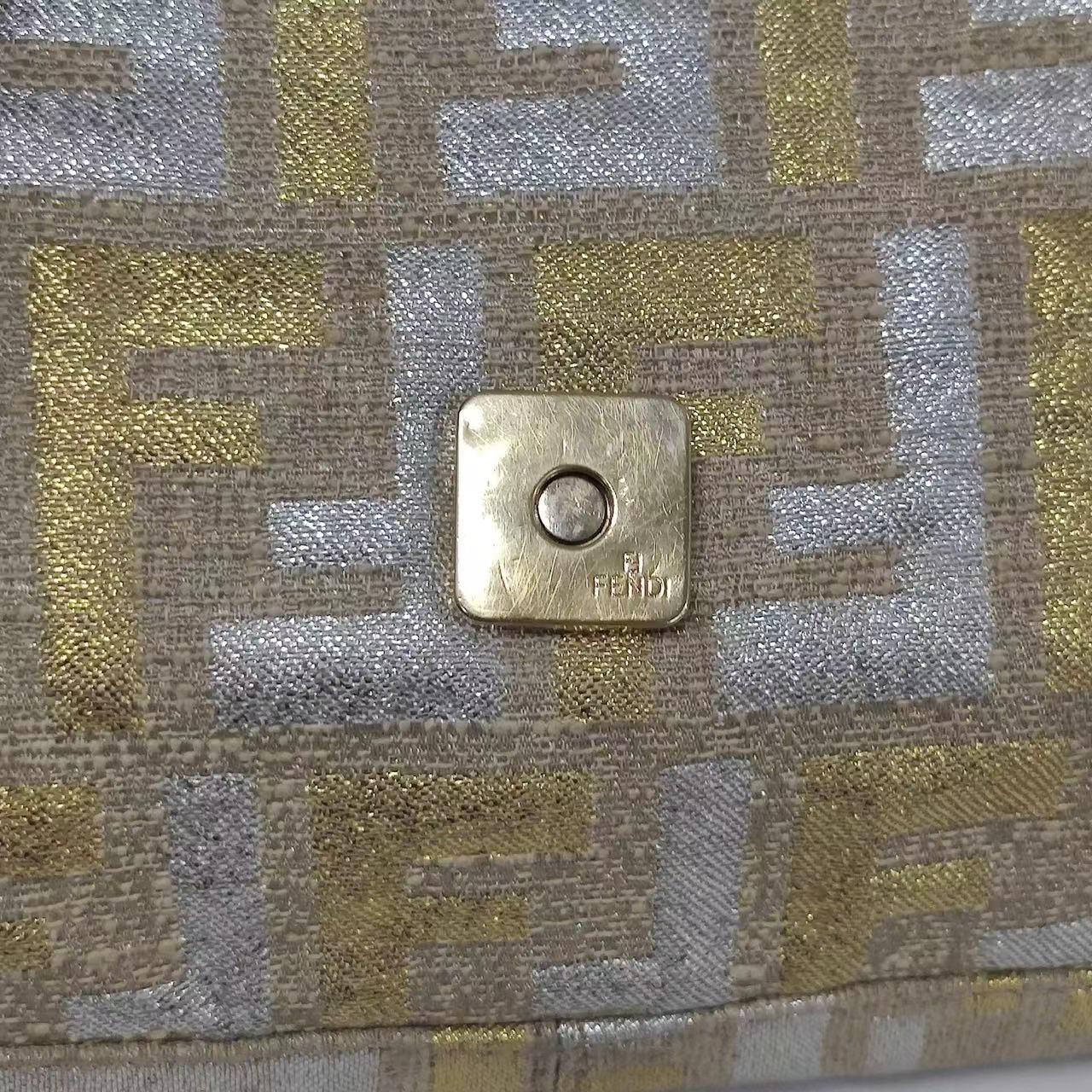 Fendi Baguette Gold and Silver Thread FF Monogram Shoulder Bag 7