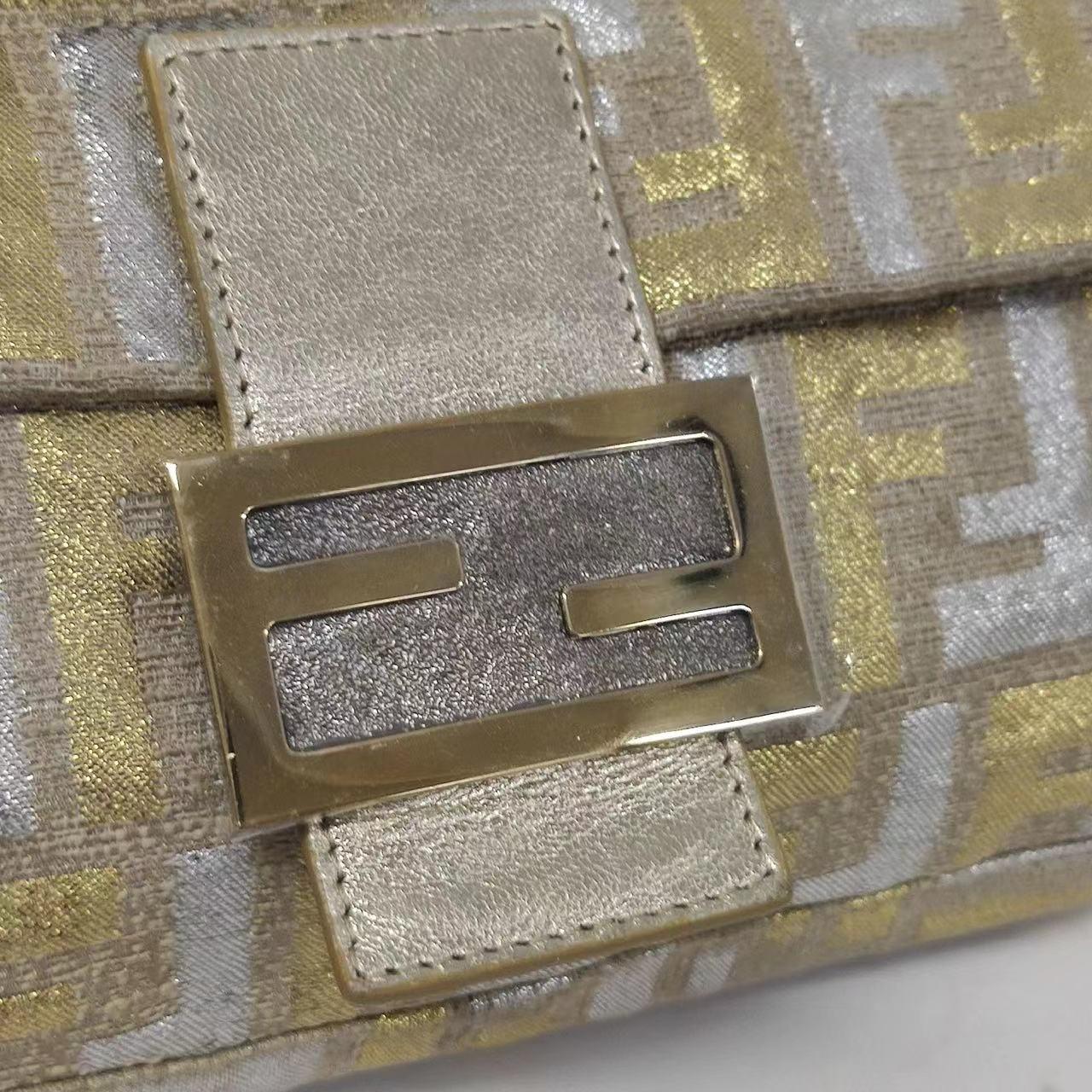 Fendi Baguette Gold and Silver Thread FF Monogram Shoulder Bag 9