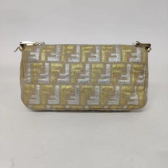Fendi Baguette Gold and Silver Thread FF Monogram Shoulder Bag