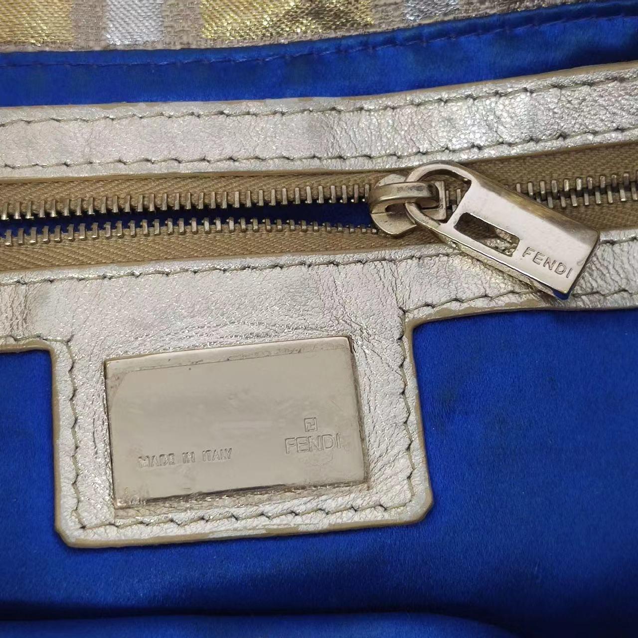 Fendi Baguette Gold and Silver Thread FF Monogram Shoulder Bag 16