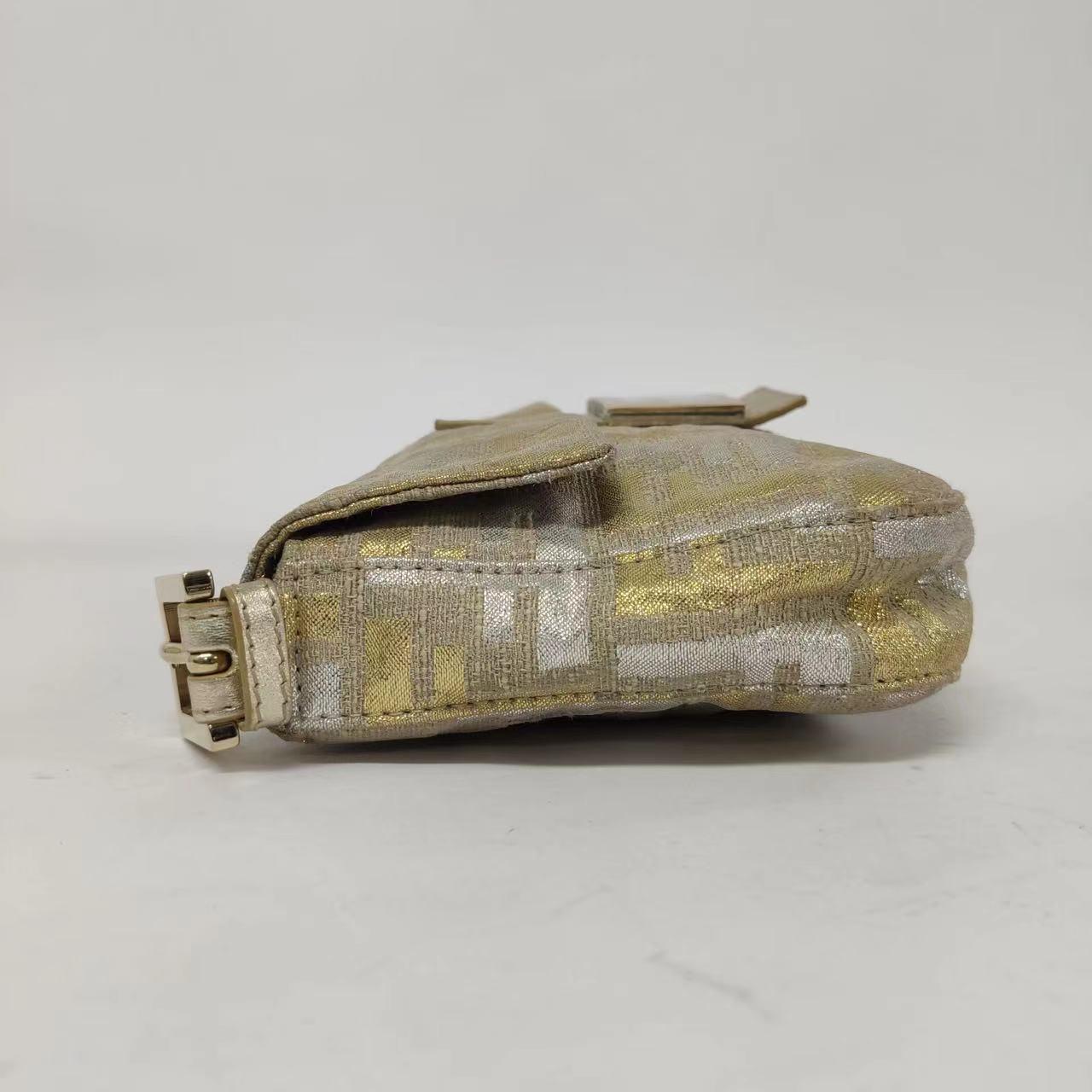 Women's Fendi Baguette Gold and Silver Thread FF Monogram Shoulder Bag