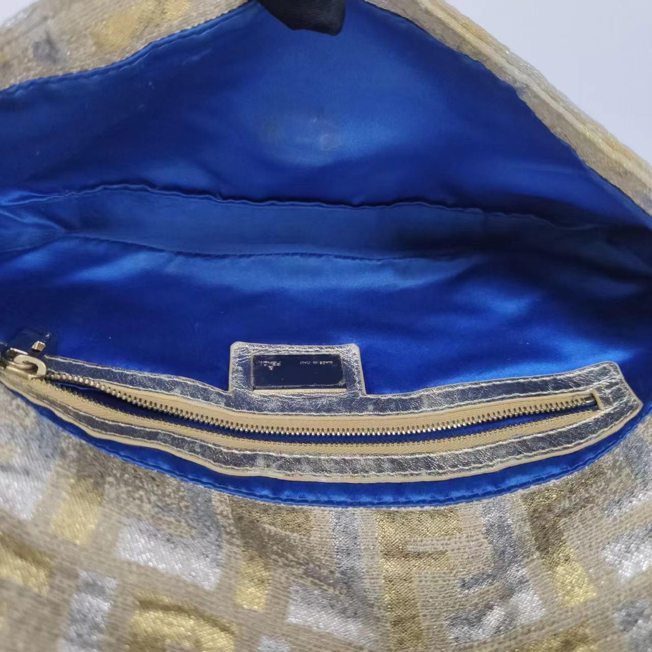 Fendi Baguette Gold and Silver Thread FF Monogram Shoulder Bag 1