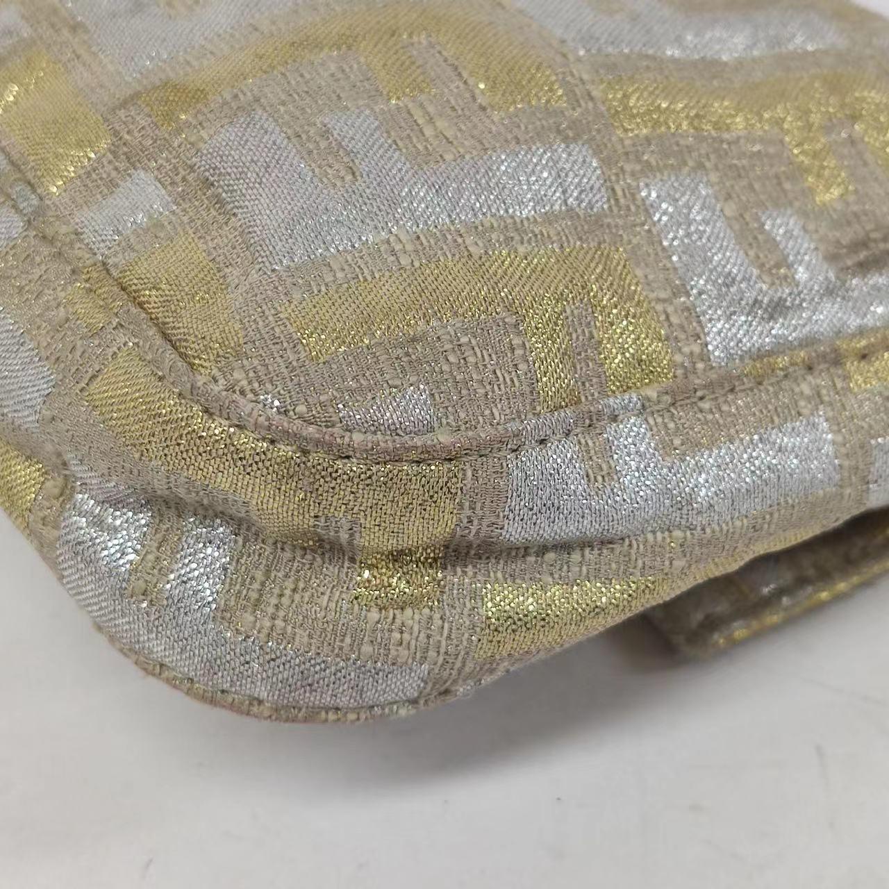 Fendi Baguette Gold and Silver Thread FF Monogram Shoulder Bag 2