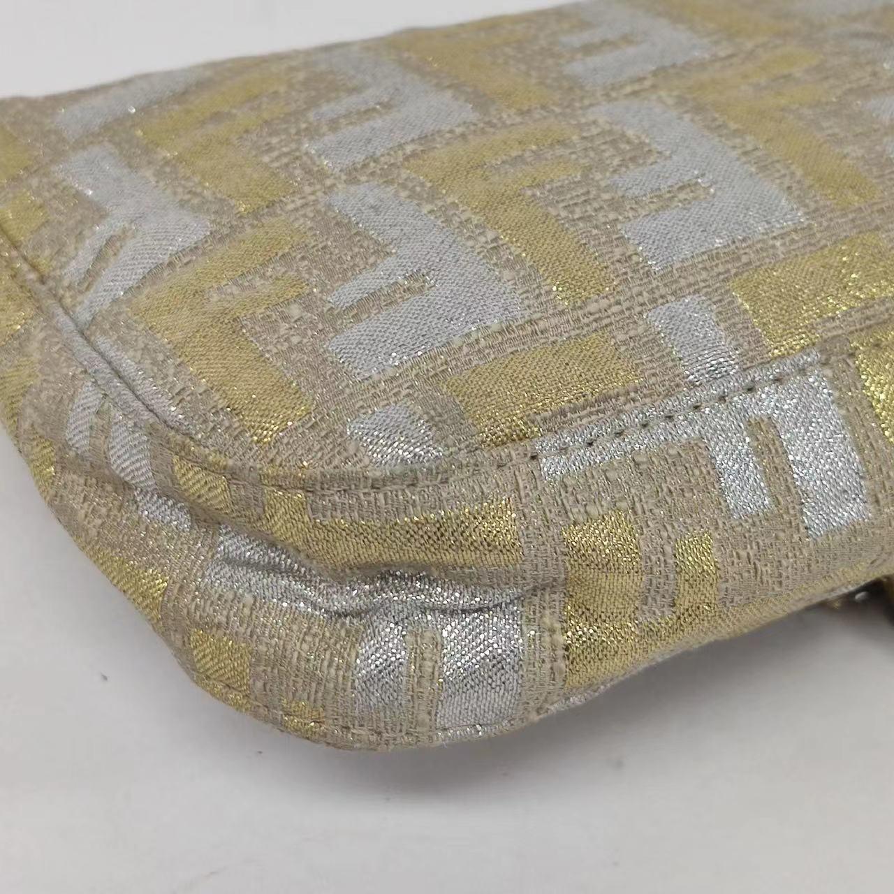 Fendi Baguette Gold and Silver Thread FF Monogram Shoulder Bag 3