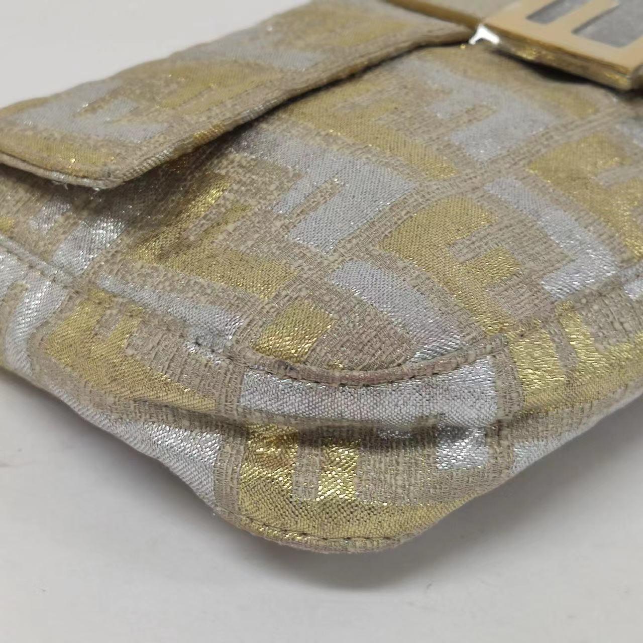 Fendi Baguette Gold and Silver Thread FF Monogram Shoulder Bag 5