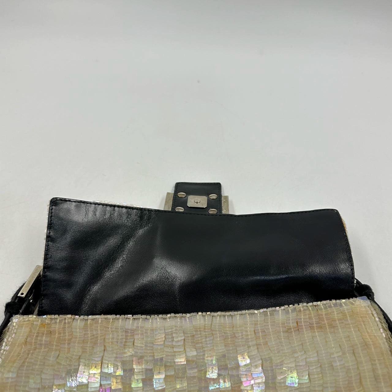Fendi Baguette Gold Translucent Sequins with Pony-style Leather Strap 8