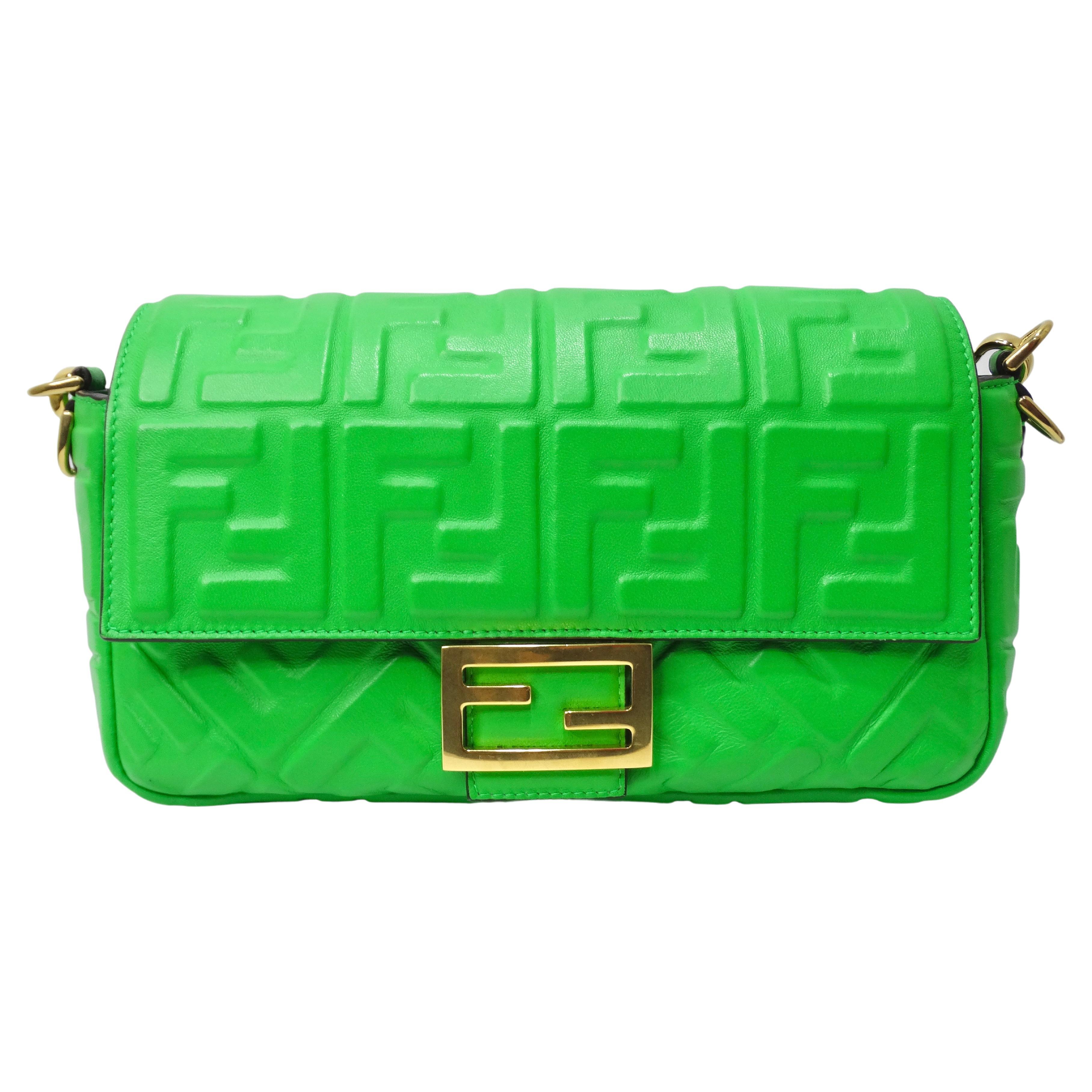 Fendi Baguette Green Nappa Leather Bag For Sale at 1stDibs