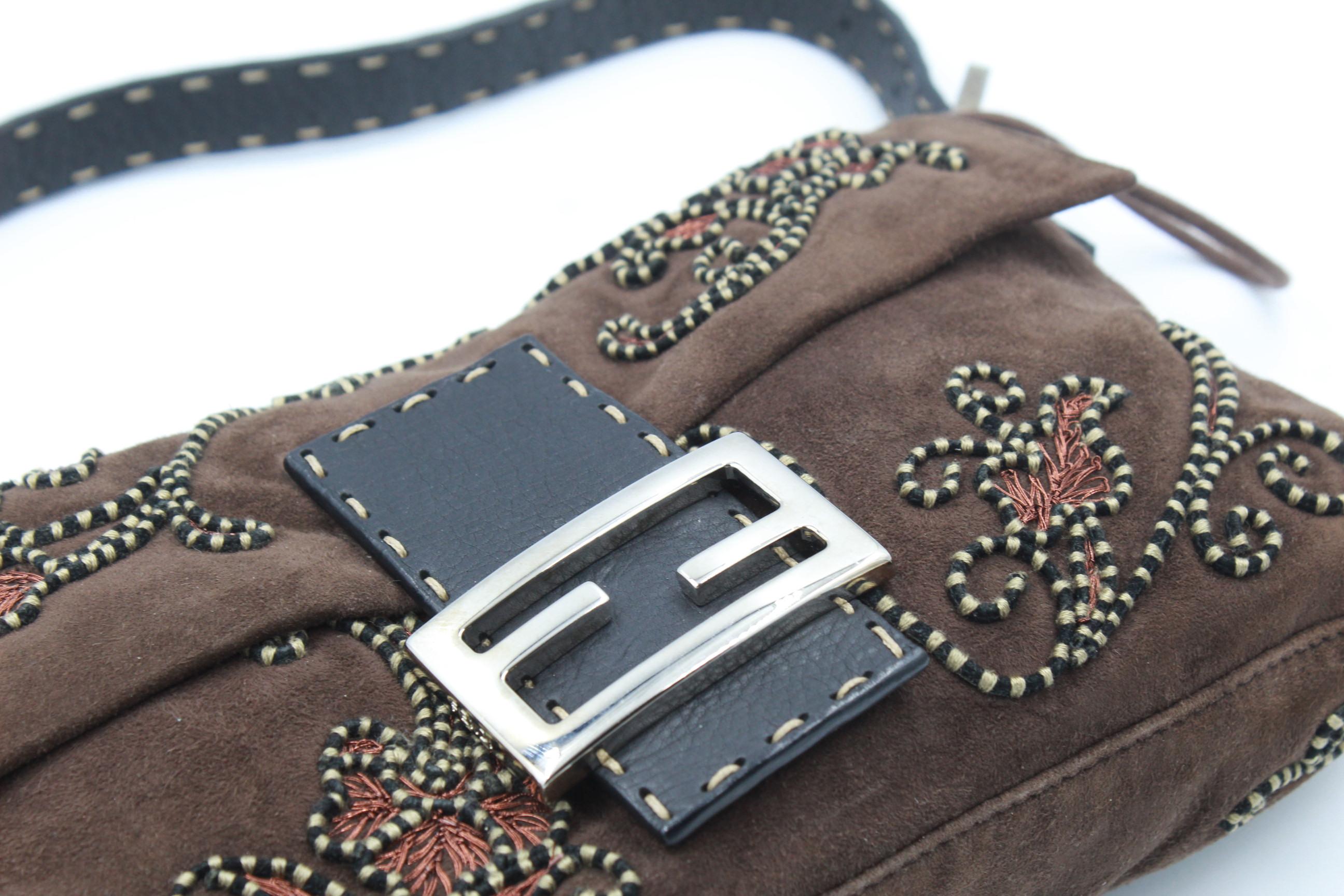 Gray Fendi Baguette handbag in velvet and embroidery