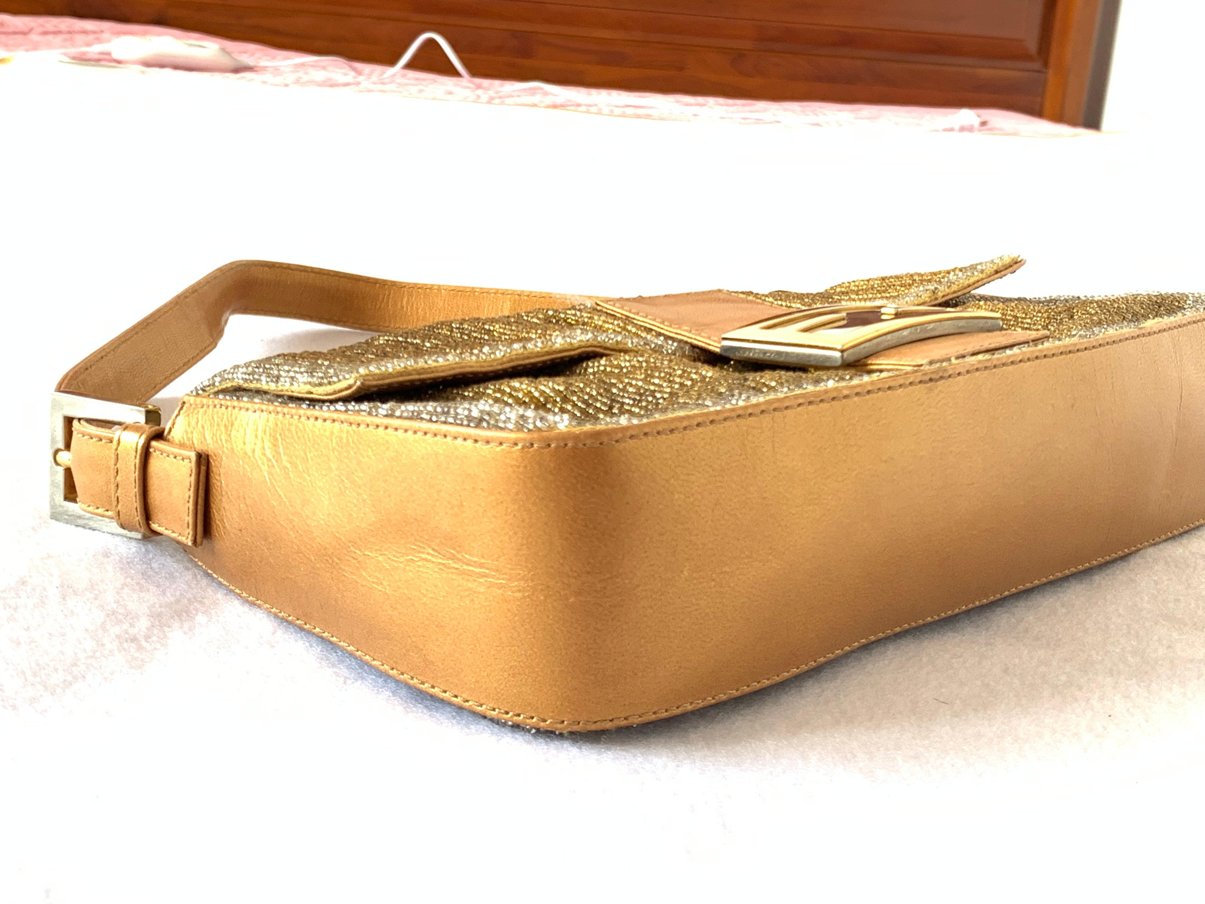 Women's Fendi Baguette in Gold beads and Gold iridescent leather