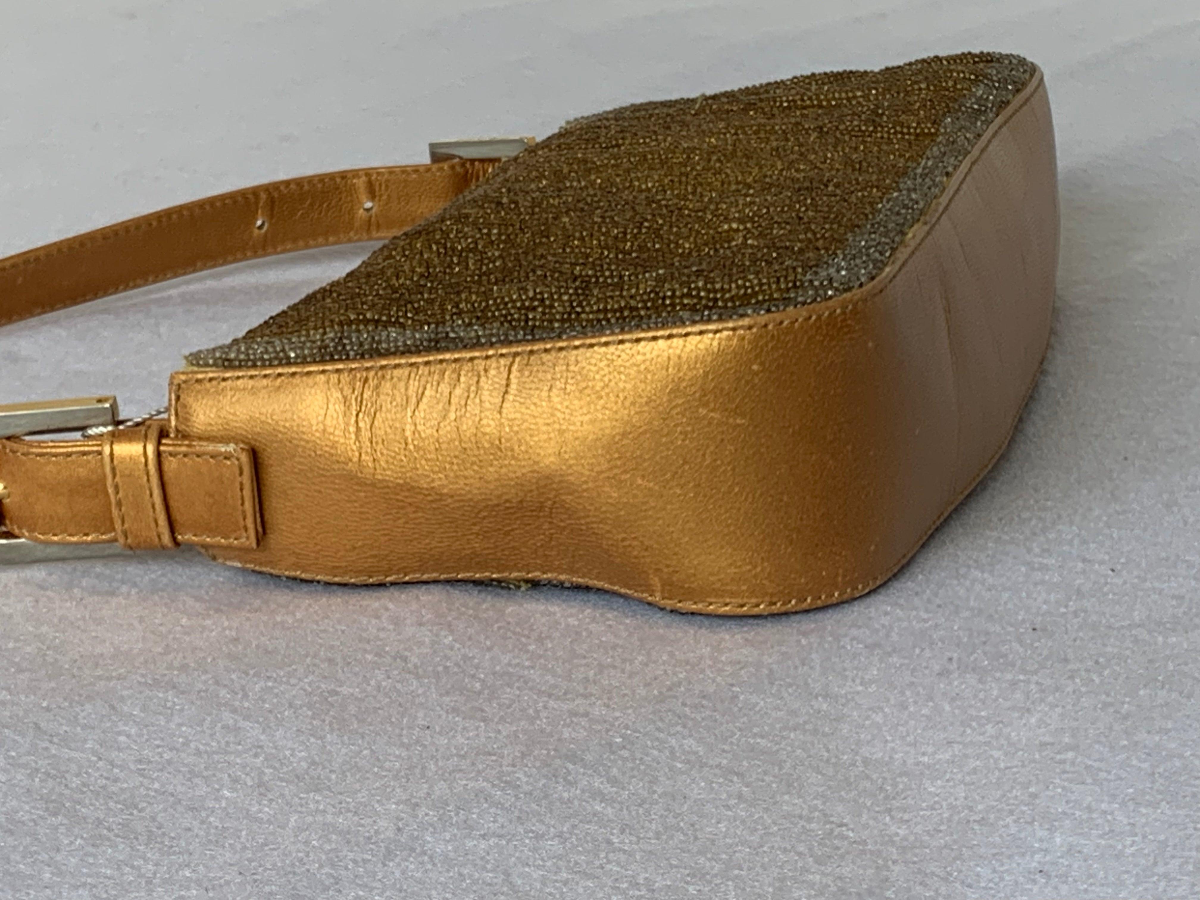 Fendi Baguette in Gold beads and Gold iridescent leather 1