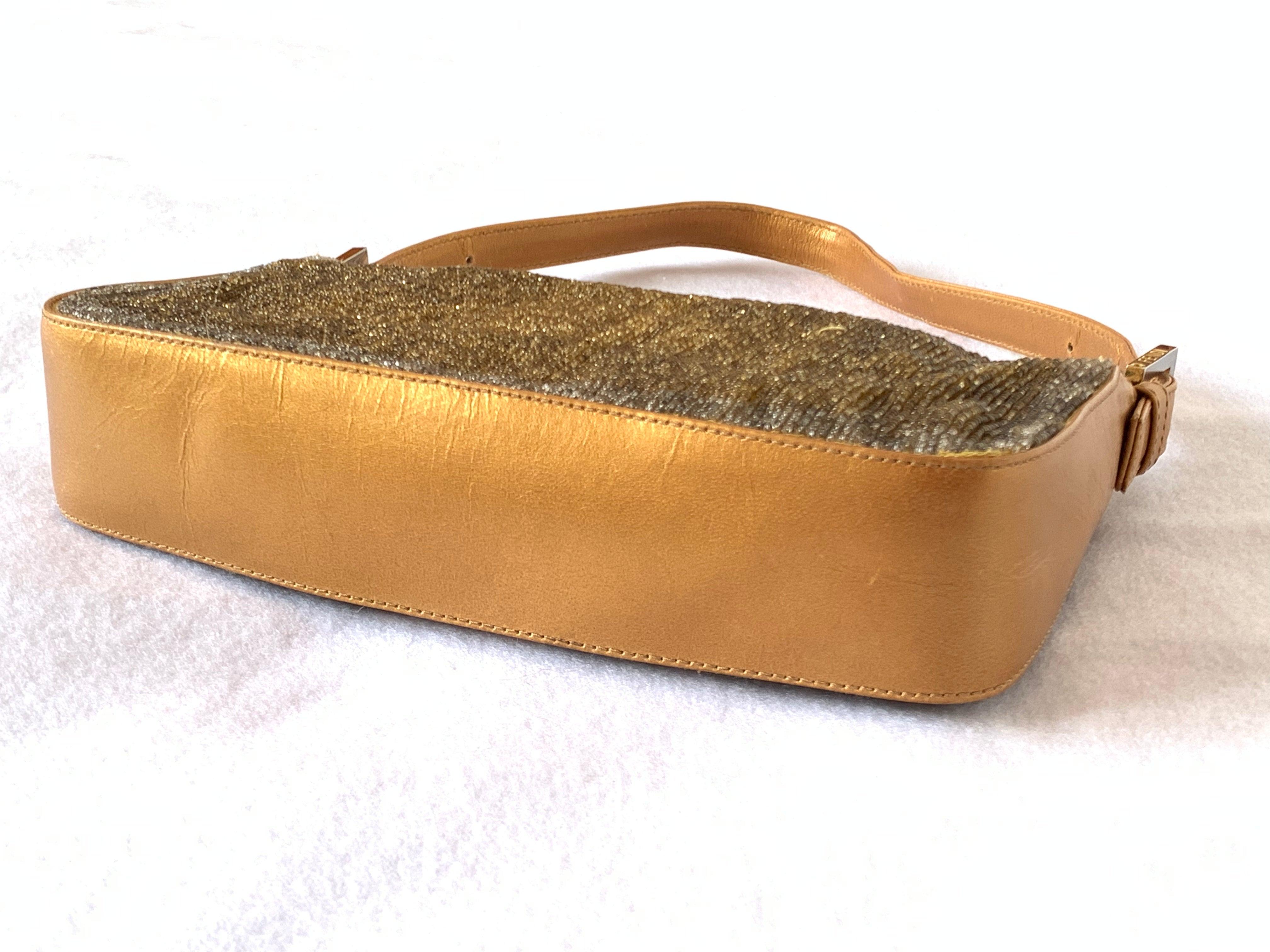 Fendi Baguette in Gold beads and Gold iridescent leather 2