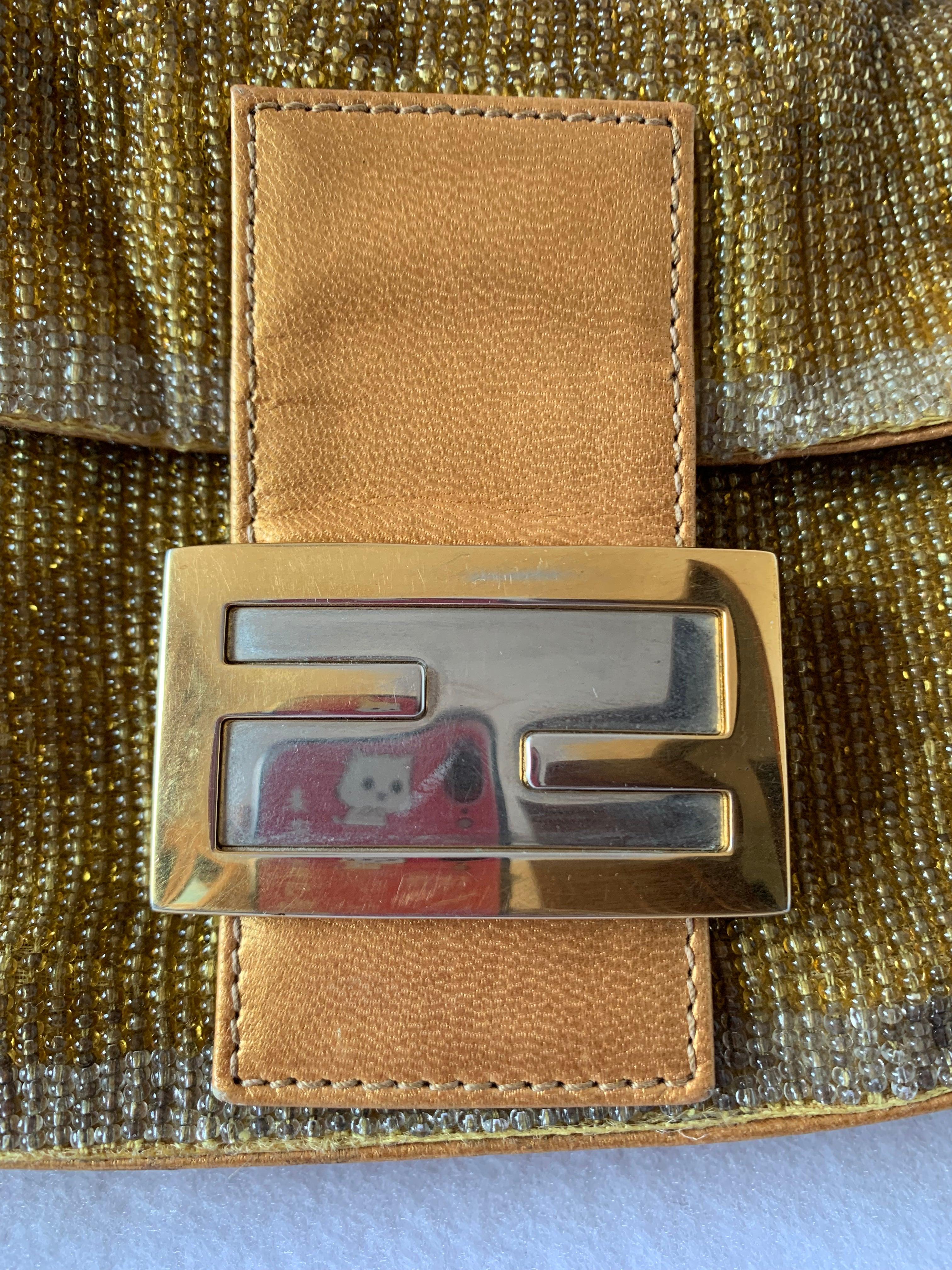 Fendi Baguette in Gold beads and Gold iridescent leather 3
