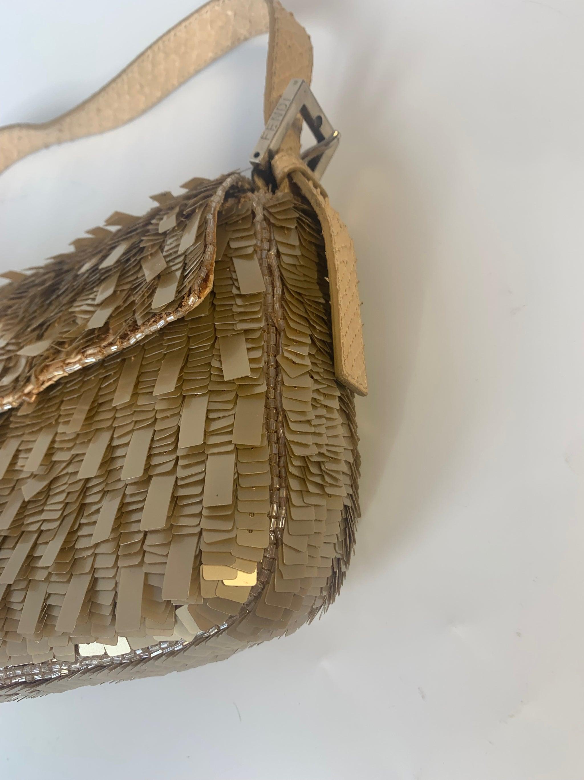 Fendi Baguette in Gold sequins and python leather 2