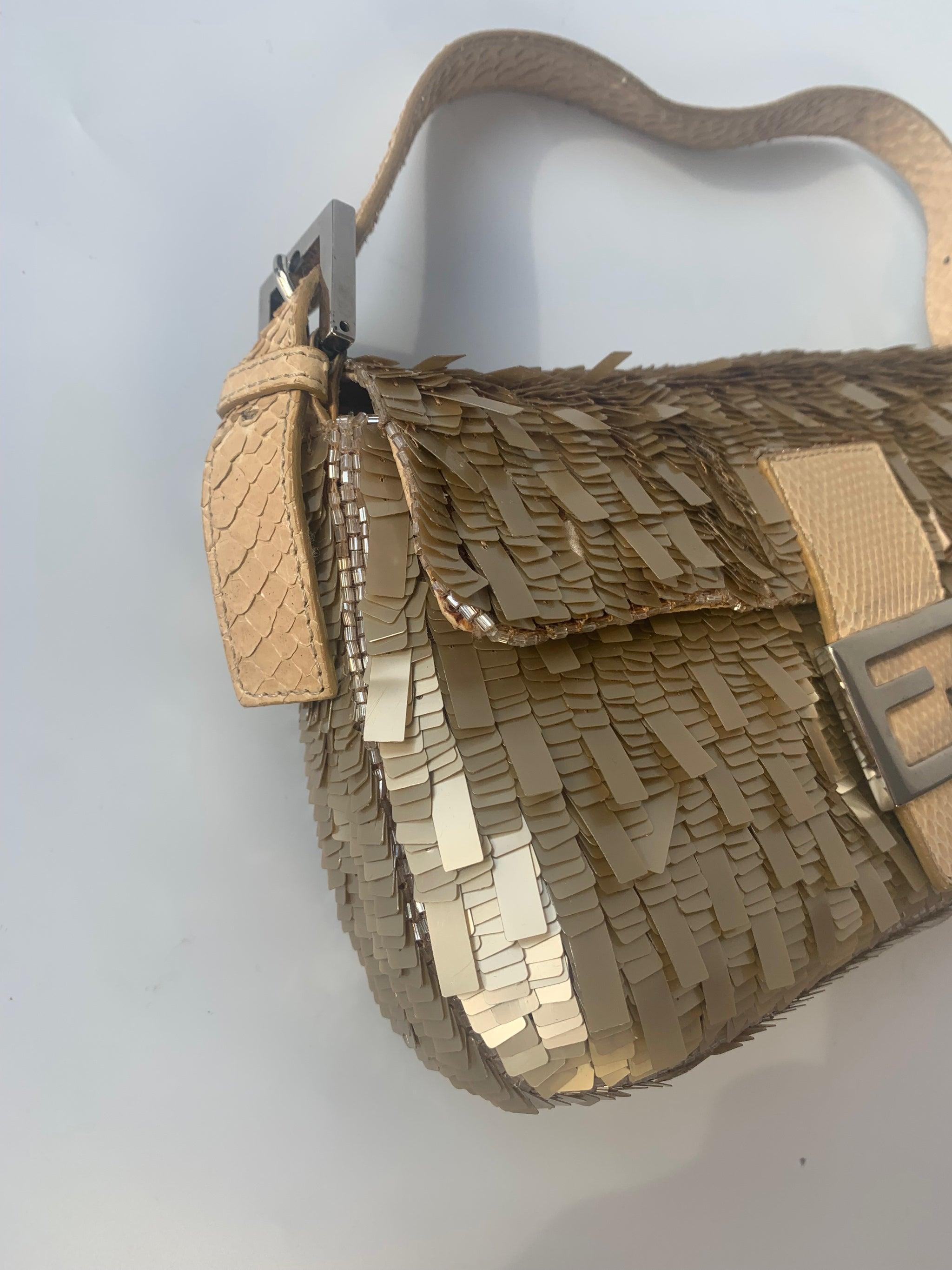 Fendi Baguette in Gold sequins and python leather 3