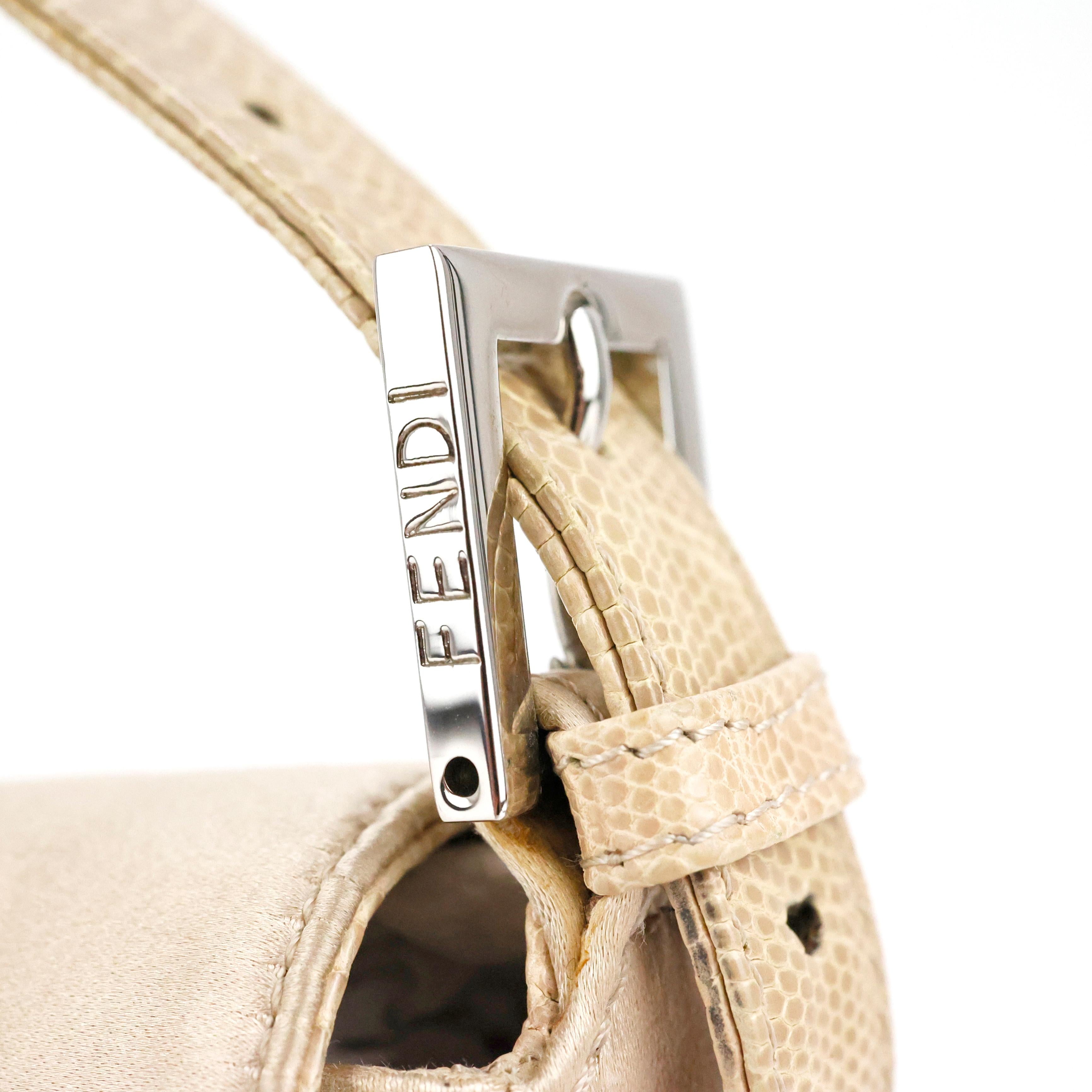 Beige Fendi Baguette in silk and lizard For Sale
