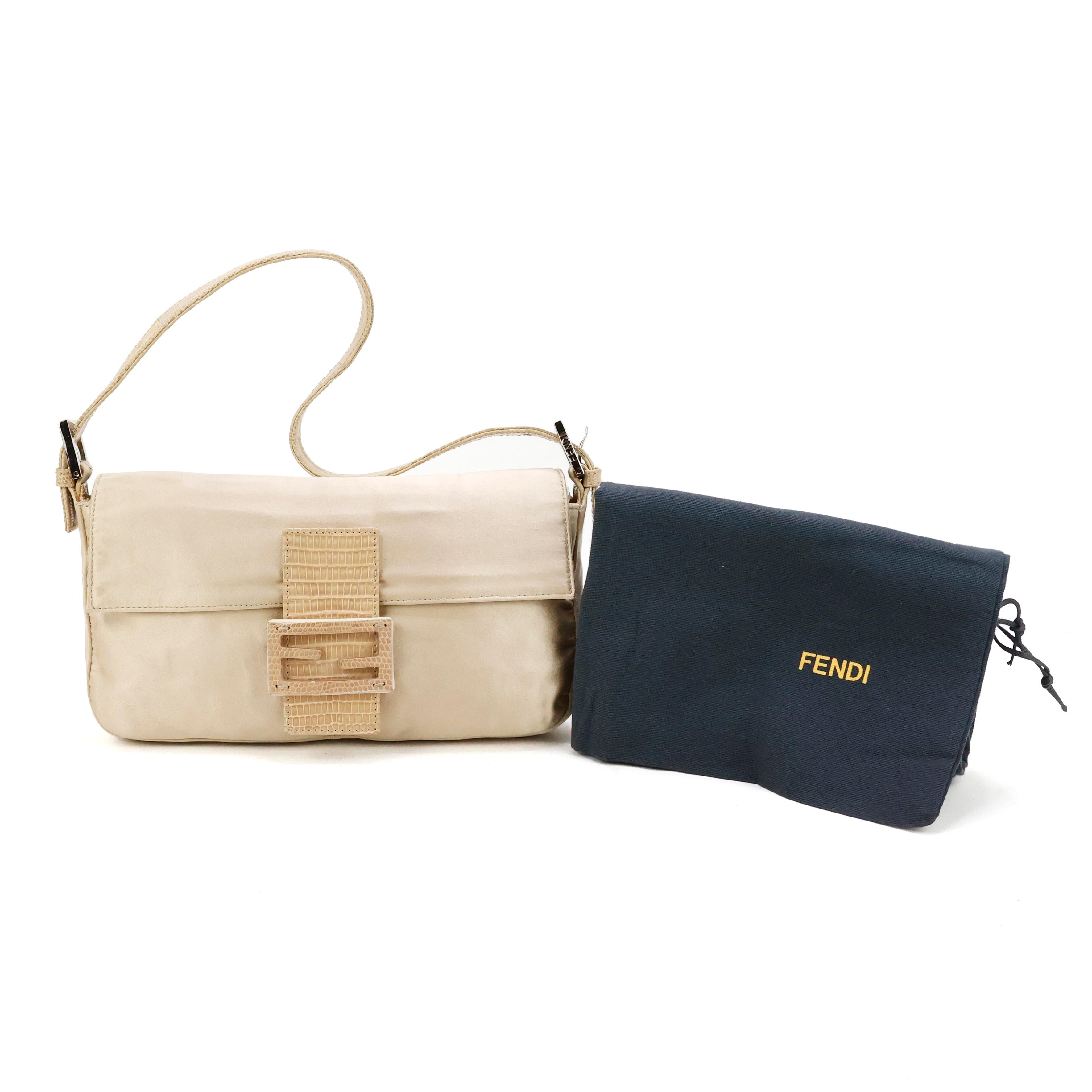 Women's Fendi Baguette in silk and lizard For Sale